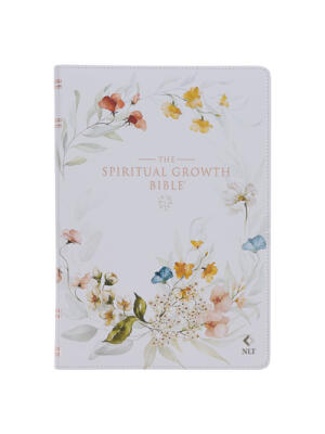 The Spiritual Growth Bible, Study Bible, NLT - New Living Translation Holy Bible, Faux Leather, White Printed Floral - Boganto