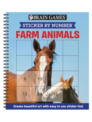 Brain Games - Sticker by Number: Farm Animals (Easy - Square Stickers): Create Beautiful Art with Easy to Use Sticker Fun! - Boganto