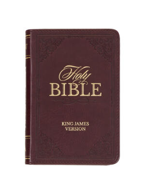 KJV Holy Bible, Mini Pocket Size, Faux Leather Red Letter Edition - Ribbon Marker, King James Version, Burgundy - Boganto